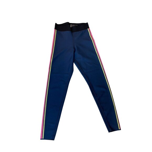 Ultracor Navy Leggings With Neon Pink Green & Red Stripes High-Waist, Small, EUC - Picture 3 of 7